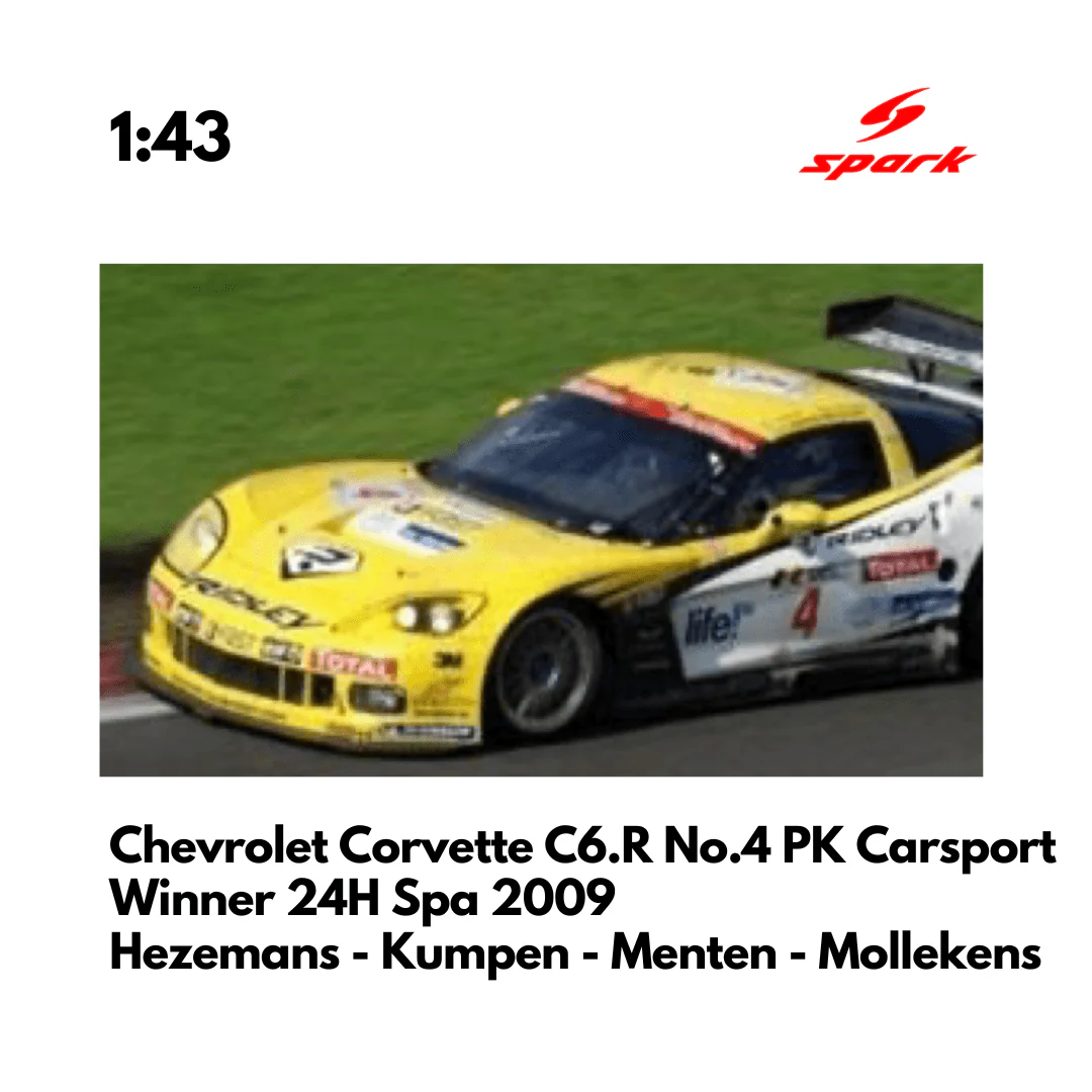 Chevrolet Corvette C6.R No.4 PK Carsport Winner 24H Spa 2009 - 1:43 Spark Model Car
