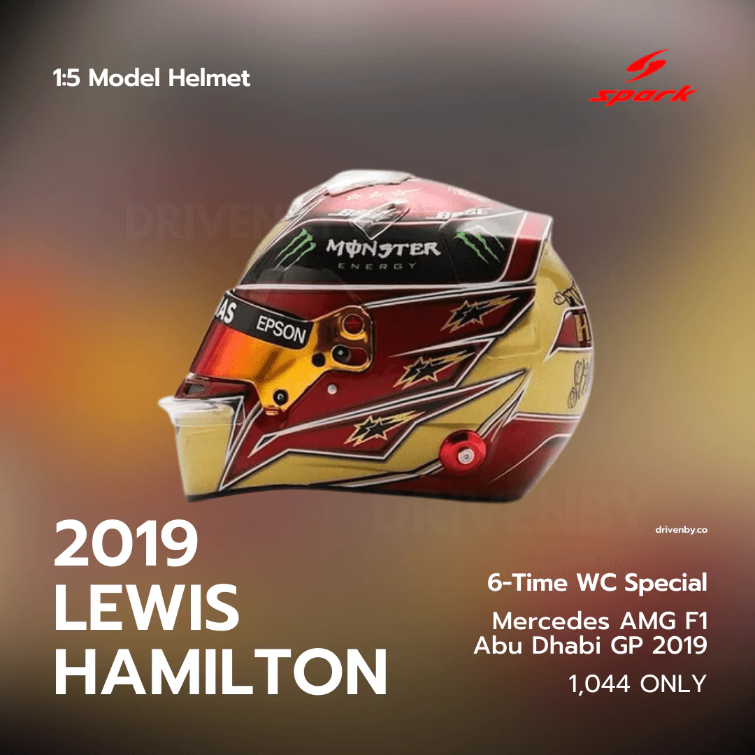 Lewis Hamilton Helmet - Mercedes AMG F1 Abu Dhabi 2019 Helmet Special Edition 6x World Champion - 1/5 Proportion Spark Mini Helmet