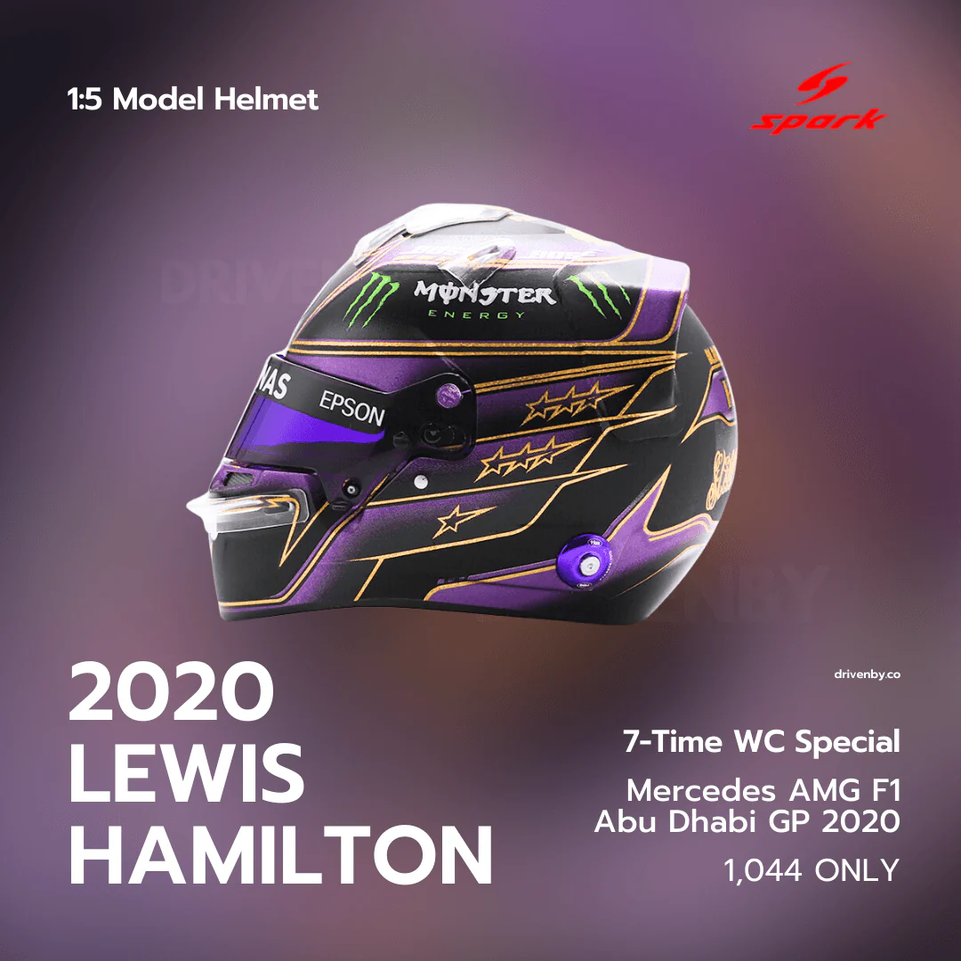 Lewis Hamilton Helmet - Mercedes AMG F1 Abu Dhabi 2020 Helmet Special Edition 7x World Champion - 1/5 Proportion Spark Mini Helmet