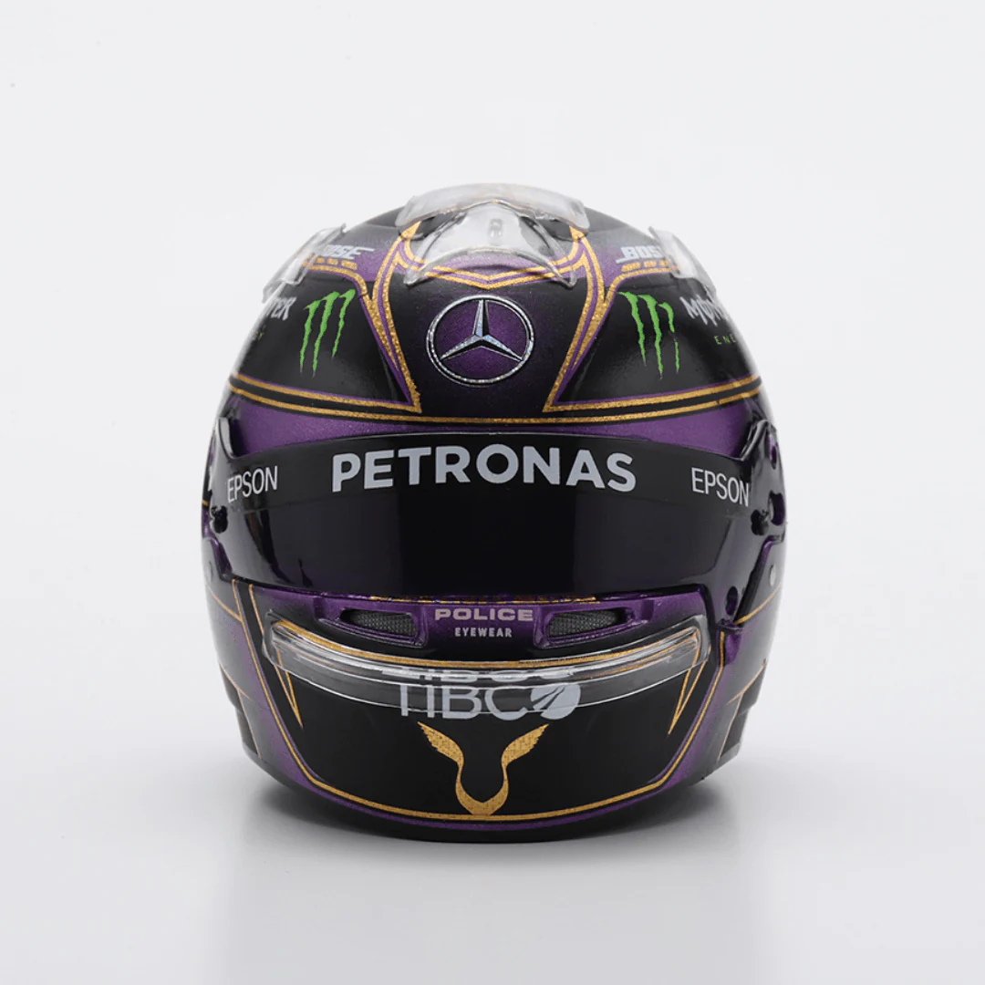 Lewis Hamilton Helmet - Mercedes AMG F1 Abu Dhabi 2020 Helmet Special Edition 7x World Champion - 1/5 Proportion Spark Mini Helmet - Image 2