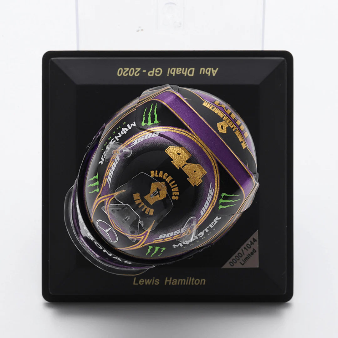 Lewis Hamilton Helmet - Mercedes AMG F1 Abu Dhabi 2020 Helmet Special Edition 7x World Champion - 1/5 Proportion Spark Mini Helmet - Image 6