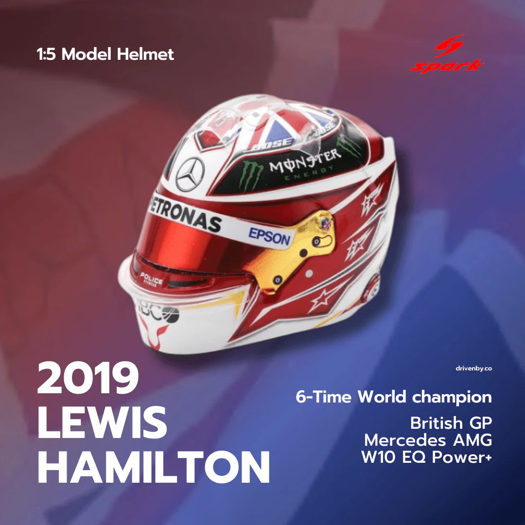 Lewis Hamilton Helmet Mercedes AMG F1 British GP 2019 Helmet Rework Edition-  1:5 Spark Model Helmet