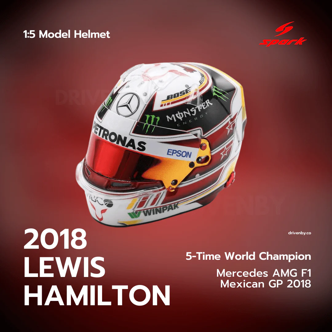 Lewis Hamilton Helmet - Mercedes AMG F1 Mexican GP 2018 5x World Champion - 1/5 Proportion Spark Mini Helmet