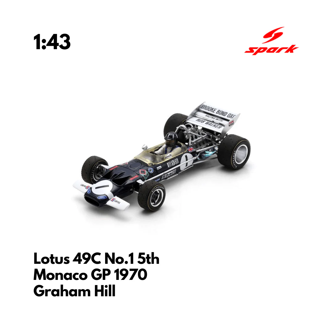 Lotus 49C No.1 5th Monaco GP 1970 - Graham Hill - 1/43 Heritage Spark Model Car