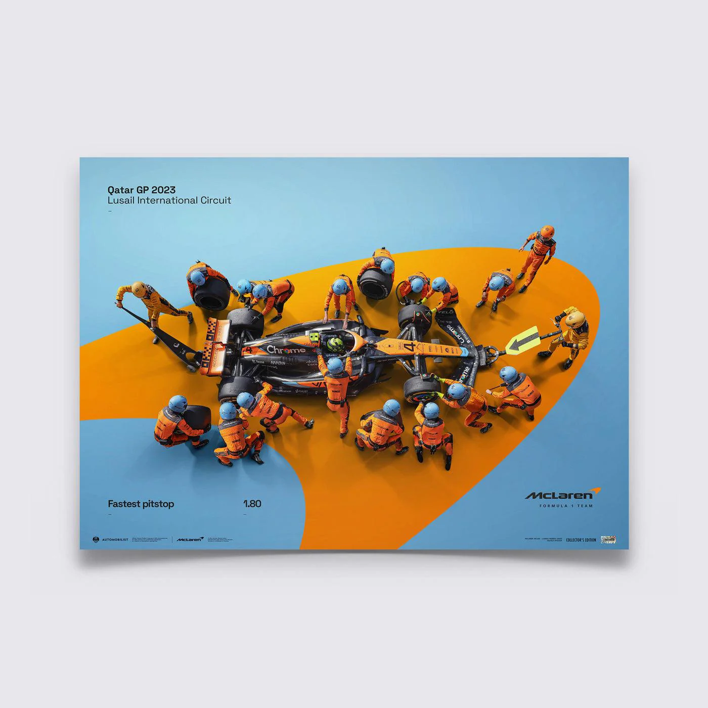 McLaren Formula 1 Team - 1.80 - World Record Fastest Pit Stop - Embossed 2023 Collector's Edition Automobilist Poster - Image 2