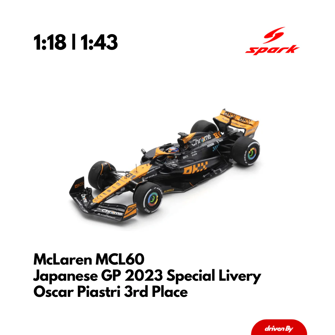 McLaren MCL60 | Stealth ModeLivery Japanese GP 2023 Model Car Lando Norris 2nd & Oscar Piastri 3rd - Spark Model - Image 4