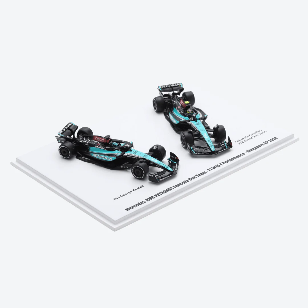 Mercedes AMG F1 W15 2024 F1 Model Car Set - Petronas 50 Years Singapore GP 2024 Special Livery - Lewis Hamilton & George Russell Model Car - Scale 1:64 Sparky - Image 2