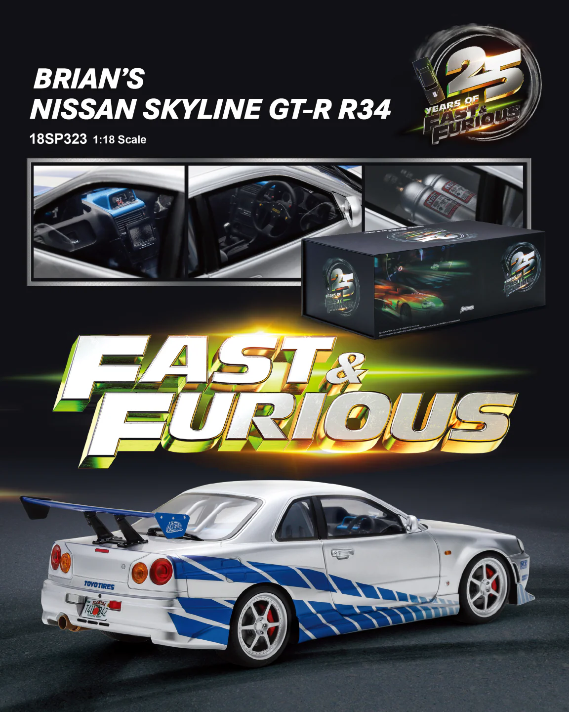 Nissan GT-R R34 Fast and Furious - Spark 1:18 Model Car - Image 2