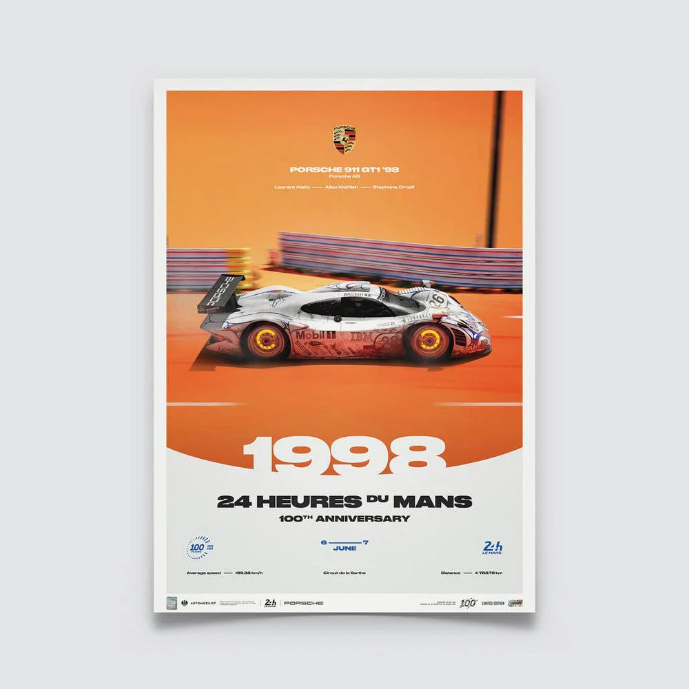 Porsche 911 GT1 - 24h Le Mans - 100th Anniversary - 1998 Automobilist Poster