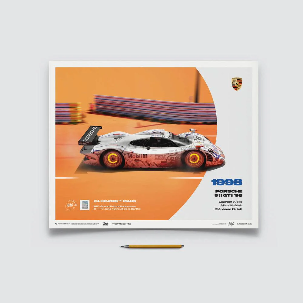 Porsche 911 GT1 - 24h Le Mans - 100th Anniversary - 1998 Automobilist Poster - Image 3