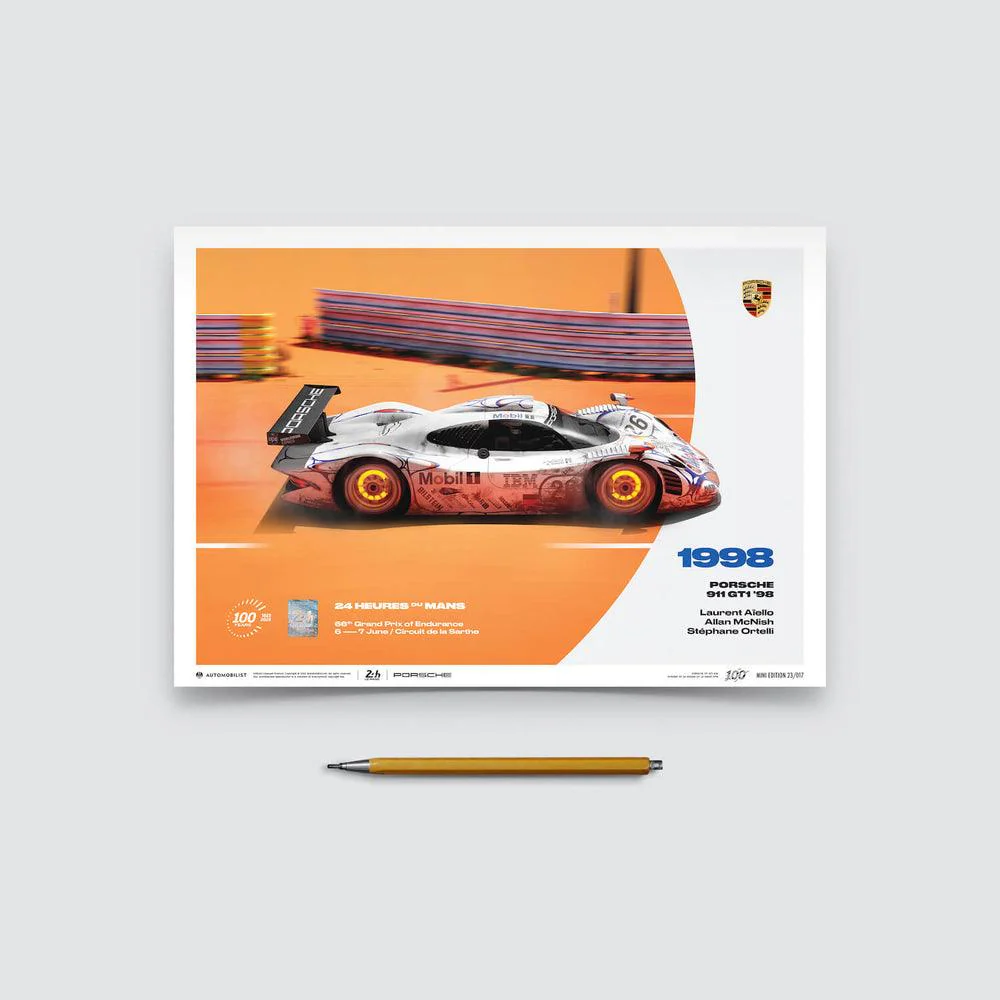 Porsche 911 GT1 - 24h Le Mans - 100th Anniversary - 1998 Automobilist Poster - Image 4