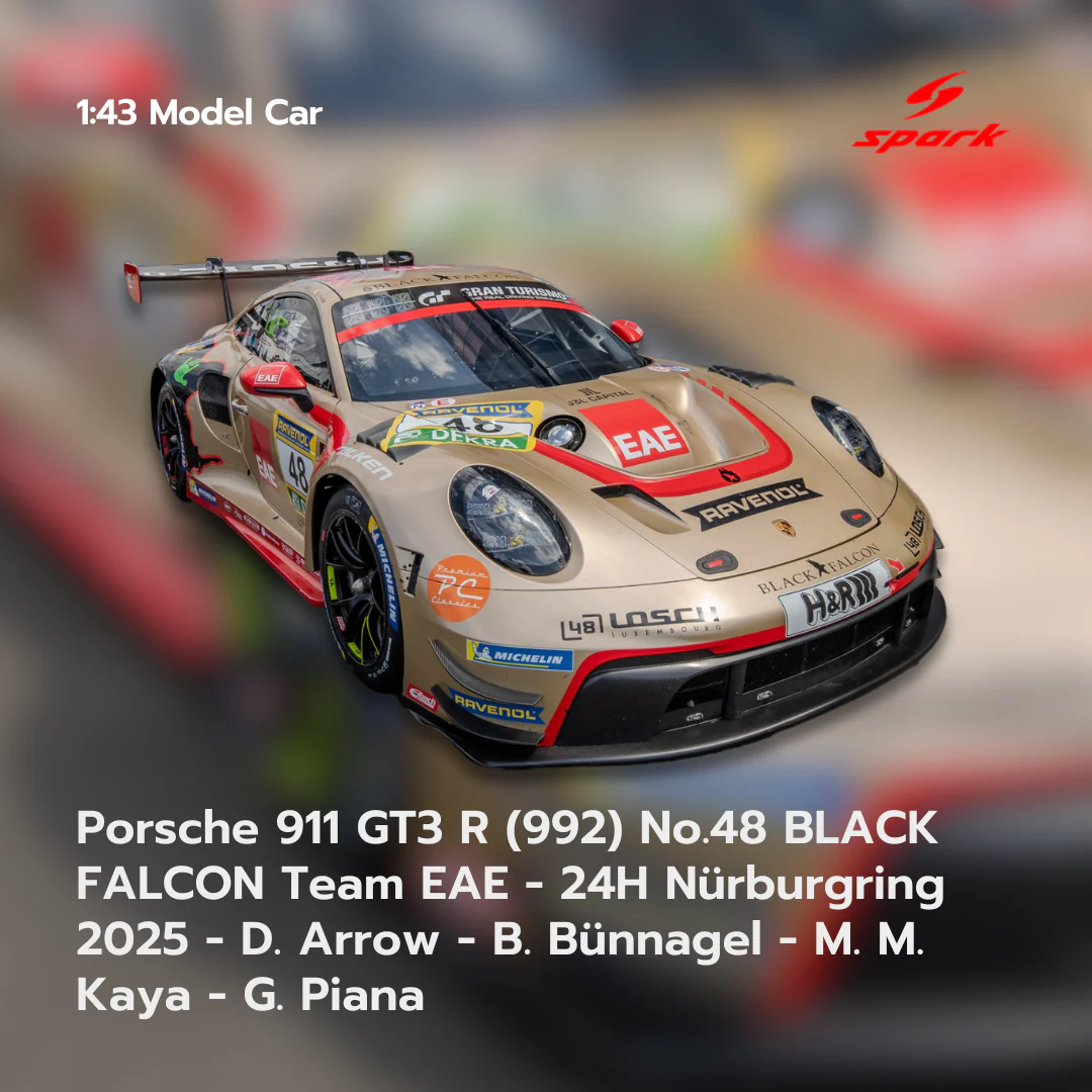 Porsche 911 GT3 R (992) No.48 BLACK FALCON Team EAE 24H Nürburgring 2025 - Spark 1:43 Model Car
