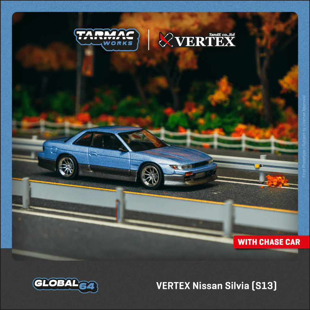 Scale 1/64 - VERTEX Nissan Silvia (S13) Blue / Grey - Tarmac Works
